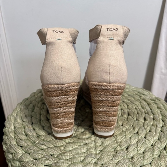 TOMS Marisol Beige Suede/Linen Ankle Strap Espadrille Wedge Sandals NWOB - Picture 7 of 9